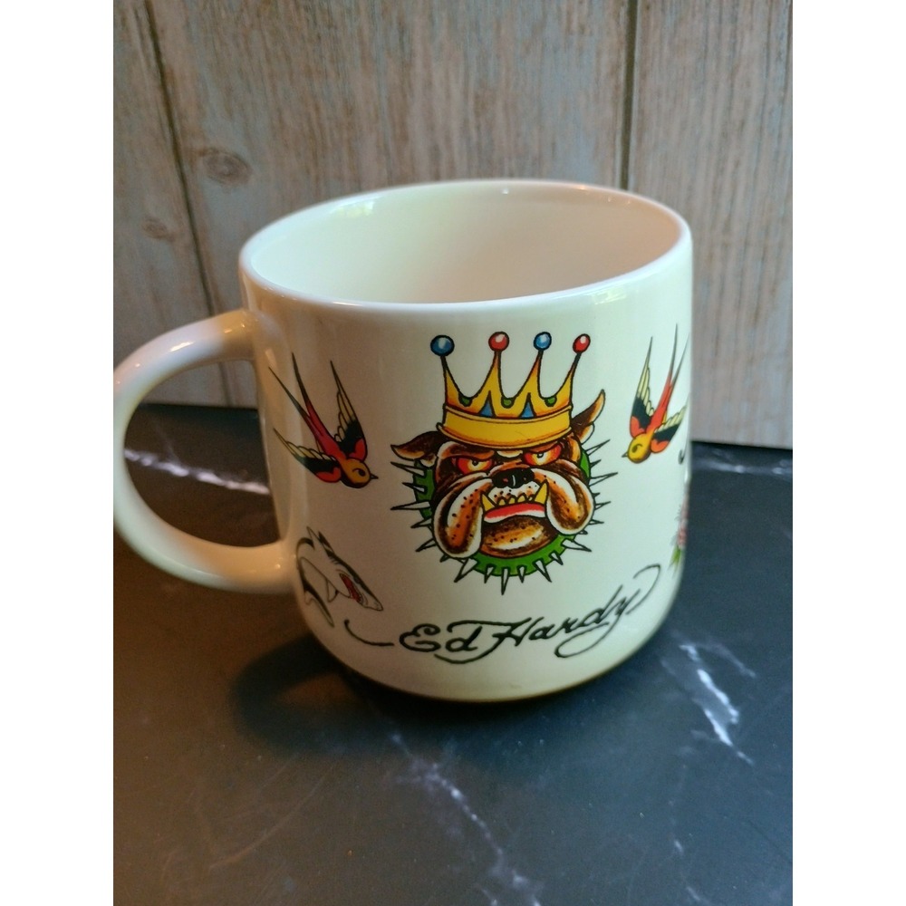 Ed Hardy Tiger Coffee Tea Mug Tattoo Flash Style Ceramic Cup Mad Engine‎